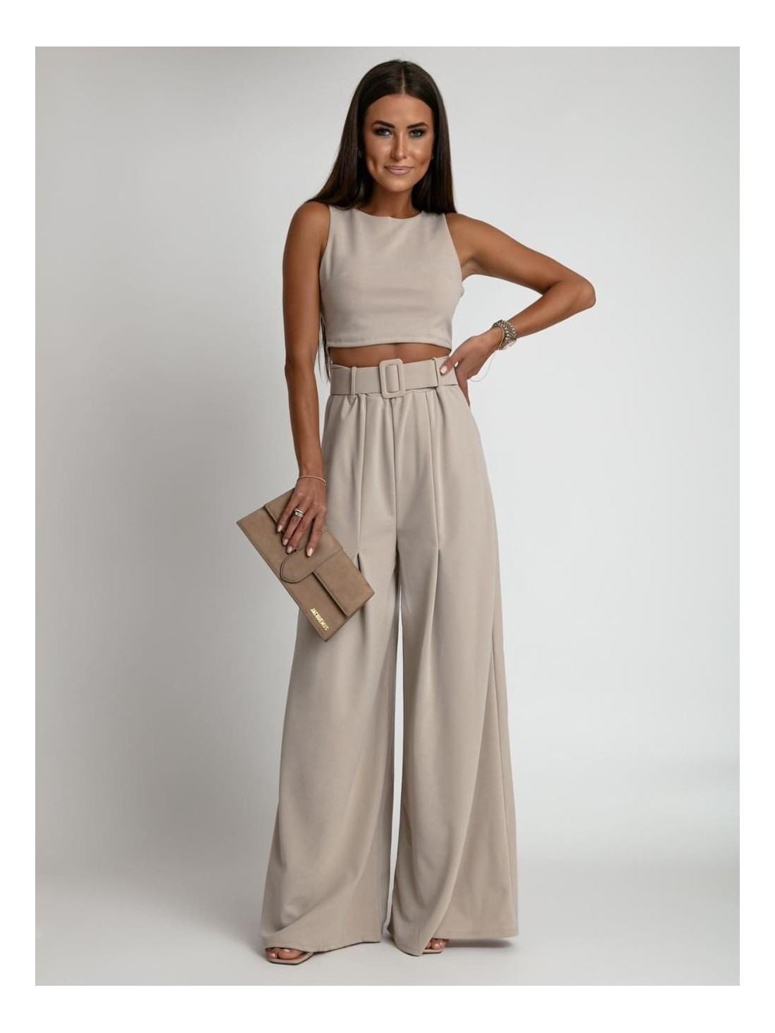 2-piece set, wide pants and beige blouse AZRHP3868